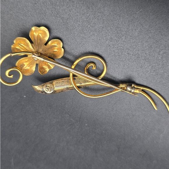 Van Dell 12K Gold Filled Flower Brooch Blue Rhinestone 31 - Picture 3 of 7
